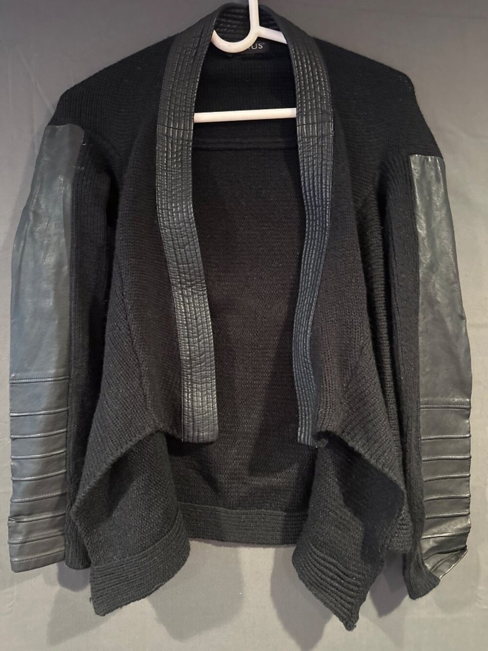 VENUS Small Black Waterfall Cardigan Faux Leather Moto Sleeves Y2K Style